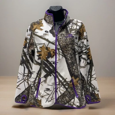 Jaqueta de lã camuflada branca carvalho musgoso zíper completo feminina S acabamento roxo Mo neve - Imagem 1 de 4