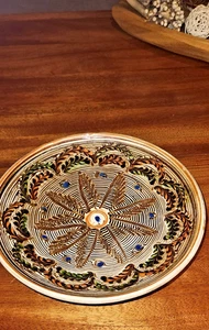 Rumänische Horezu traditionelle Keramik Schale signiert Giubega roter Ton Pfau - Bild 1 von 8