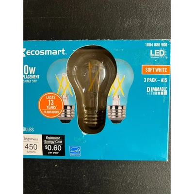 3pk Ecosmart LED Light Bulb A15 Dimmable Clear Glass Filament Edison Soft White - Image 1 of 4