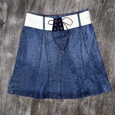 Tommy Hilfiger Falda Denim Mujer 4 Azul Calce Acampanada Algodón Occidental De Colección Cinturón Y2K Foto 1 de 4