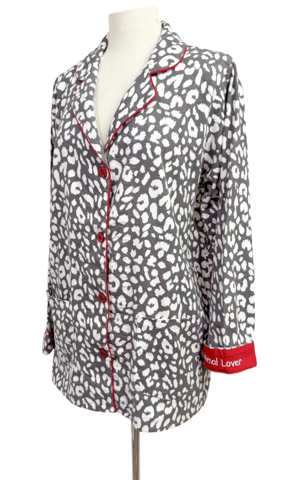 Top Pijama Manga Larga Soft Surroundings M Gris Blanco Estampado Leopardo ANIMAL LOVER Foto 1 de 4