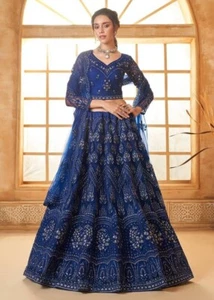 Lehenga Choli Blau Bollywood Sari Designer Indien Hochzeit Lehenga Party Saree - Bild 1 von 3