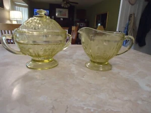 Guaranteed Old Depression Glass Amber Sharon Creamer and Sugar With Lid - Picture 1 of 6