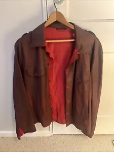 HUGO BOSS JENA RED MENS SOFT Suede Leather GOATSKIN JACKET SHIRT Missing Button - Picture 1 of 11