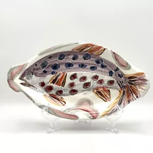 Handpainted Art Pottery Serving Platter With Handles Multicolor Fish Red Clay - Picture 1 of 7