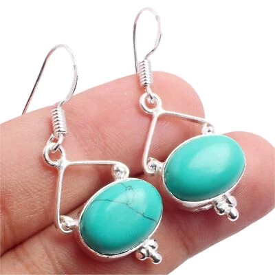 Türkis Edelstein Designer Handmade Schmuck Ohrhänger Ohrring 2.5cm E-7104 - Bild 1 von 4