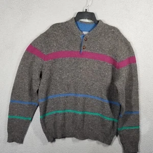 VTG Pendleton Men’s 100% Wool Large Sweater Striped Henley 2 Button Made USA - Picture 1 of 8