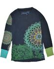 DESIGUAL Damski graficzny sweter z dekoltem w serek UK 20 2XL Granatowy Kwiatowy rok prod. 27