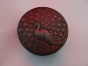 Fine Antique Japanese Peacock Top Flowers Decorated Copper On Metal Trinket Box - Picture 1 of 7