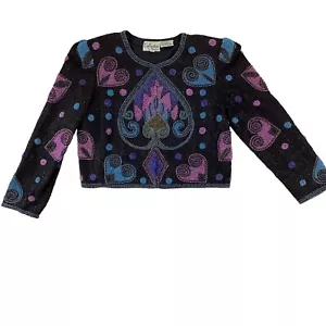Collection By Monique Shacket Women's Size Medium 100% Silk Hand Beaded Heavy - Picture 1 of 24