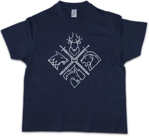 HOUSE EMBLEMS Kids Boys T-Shirt Game of Swords Houses Thrones Wolf Stark Deer - Picture 1 of 1