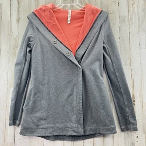 LULULEMON Awareness Wrap Hooded Sz 6 Jacket Gray Coral Tie Dye Dip Ombré Lining - Picture 1 of 11