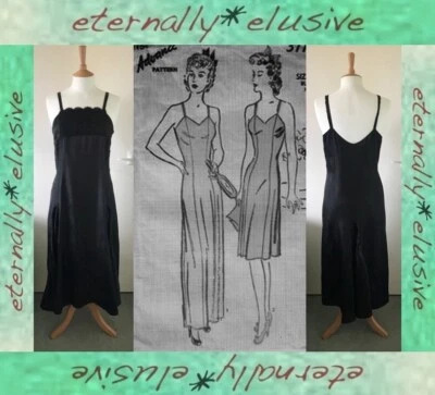 Antique 20s 30s Vintage Silky Full Slip UnderDress Negligee Nightie NightDress M - Image 1 of 4