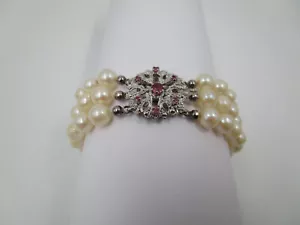 3 filas pulsera de perlas 19cm Ø 7.1mm rubí 585 oro joyería 14K oro perla Akoya - Imagen 1 de 12