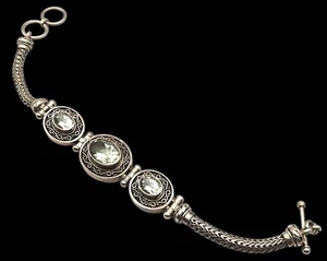Vintage Style BA Suarti Green Amethyst Sterling Silver Braided Chain Bracelet Wi - Picture 1 of 5