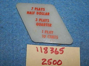 Wurlitzer 2500 2504 2510 Coin Denomination Plate # 118365 - 7 Plays Half Dollar - Picture 1 of 1