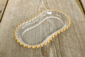 Vintage heavy glass with round bead edge gold plated scalloped kidney dish YC - Picture 1 of 6
