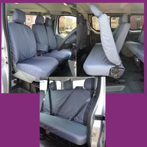 Tailored Grey Seat Covers for Renault Trafic 2006-14 Minibus Waterproof (W/Arm) - Picture 1 of 5