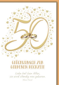 Goldhochzeit Glückwunschkarte mit Briefumschlag Goldene 50 mit Eheringen - Bild 1 von 1
