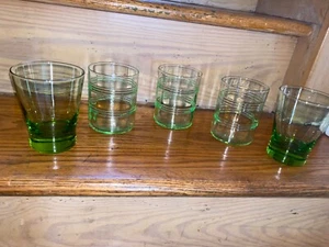 Used 4” Martha Stewart Depression Style Tumbler Banded Ring Green Glasses - Picture 1 of 4