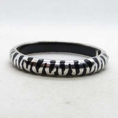 Hermoso Brazalete AP Plata de Ley 925 Esmalte Negro Inspirado en Cebra 7.5" K4051 Foto 1 de 4