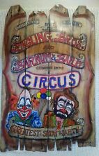 Vtg Kyle Simpson Clown Art Reclaimed Wood Ringling Bros & Barnum Circus 14"x 22"