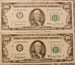 1963-A $100 United States Federal Reserve Notes: Lot of Two (One Star Note) - Picture 1 of 2