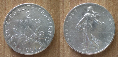 Francia 2 Francos 1901 Plata Semeuse Envío Gratis Franco Mundial Franco Frc Centavos  Foto 1 de 3