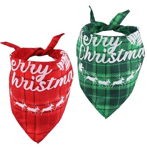 2PCS Christmas Dog Bandanas Merry Christmas Plaid Triangle Scarf for Dogs Cats - Picture 1 of 7