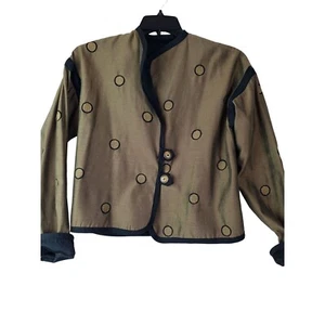 Reversible Women's Tribal Boho Waist Length Jacket OS Black Brown Polka Dot - Picture 1 of 8