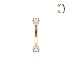 Gold Prong Set CZ Curve Barbell Eyebrow Ring Lip Rook Daith Snug Piercing 16G - Picture 1 of 7