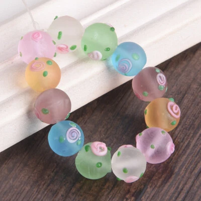10pcs 12mm Handmade Flower Matte Lampwork Glass Loose Beads For Jewelry Making - Image 1 of 3