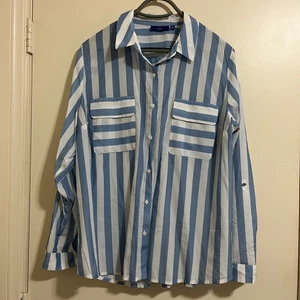 Womens Striped Coastal Chic Button Up Shirt Sz XL Preppy Minimalist Clean Girl. - Picture 1 of 9