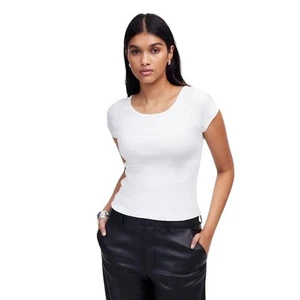 Madewell weiß gerippt Baumwolle Flügelärmel Rundhalsausschnitt T-Shirt Top Größe M Neu mit Etikett - Bild 1 von 9