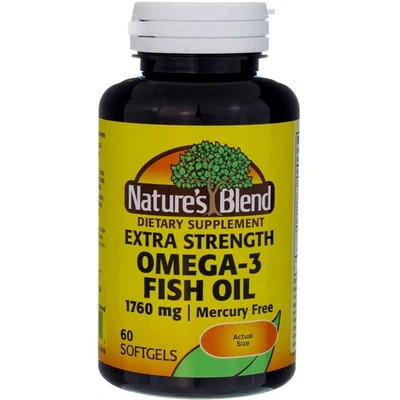 Paquete de 2 geles blandos de aceite de pescado omega-3 Nature's Blend, 1760 mg, 60 quilates Foto 1 de 4