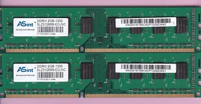 4GB 2x2GB PC3-10600 ASINT SLZ3128M8-EDJNC DDR3-1333 Desktop Ram Arbeitsspeicher Kit DIMM - Bild 1 von 3