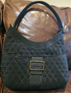 Vera Bradley Black Quilted Microfiber Hobo/Shoulder Bag With Buckle - Picture 1 of 4