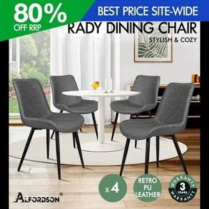 ALFORDSON 4x Dining Chairs Kitchen Accent Lounge Seat Retro PU Faux Leather Grey - Picture 1 of 11