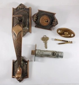 Vintage Dexter Pre-schlage Brass Entry Door Thumb Handle & Deadbolt Set - Picture 1 of 19