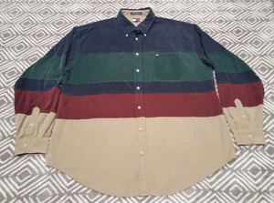 Vintage Tommy Hilfiger Cord Hemd mit Knopfleiste Langarm Colorblock Herren XXL - Bild 1 von 12