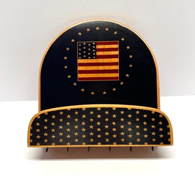 Mail and Key Holder Wall Installation Kamenstein Solid Wood Patriotic USA Flag - Image 1 of 4