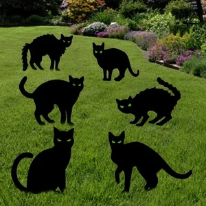 6er Pack Halloween schwarze Katze Hof Schild mit Pfählen Grusel Deko Deko Outdoor - Bild 1 von 7