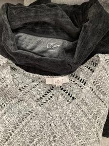 LOFT Ann Taylor Bundle of Tops LARGE Velour Cowl Neck & Open Knit Sweater Gray - Picture 1 of 18