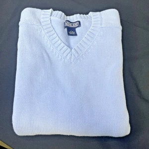 Maglione LANDS' END blu chiaro 100% cotone scollo a V manica lunga taglia large (14-16) - Foto 1 di 11