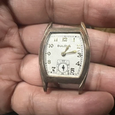 Vintage Bulova 10BA 17 Jewels 10K RGP Tonneau Watch FOR REPAIR MISSING GLASS - Image 1 of 4