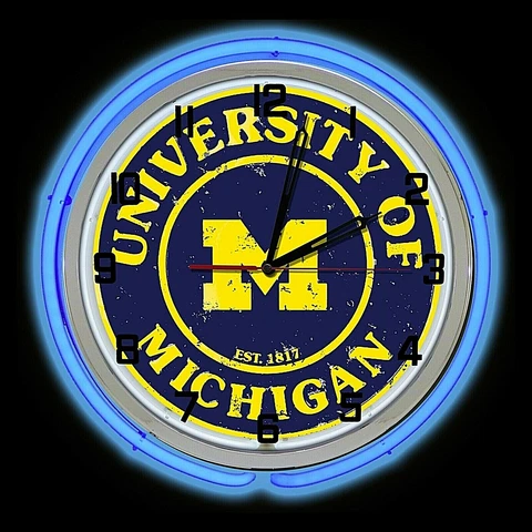 19" Michigan Wolverines Blue Neon Clock Man Cave Bar Garage Football Cover