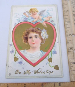 BE MY VALENTINE ~ VINTAGE GEPRÄGTE VALENTIN POSTKARTE - Bild 1 von 3