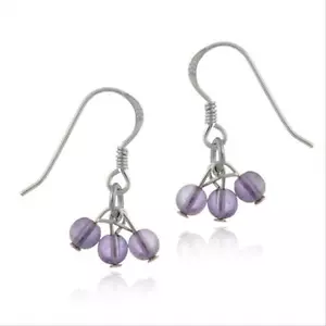 925 Silver Cabochon Amethyst Cluster Dangle Earrings - Picture 1 of 1