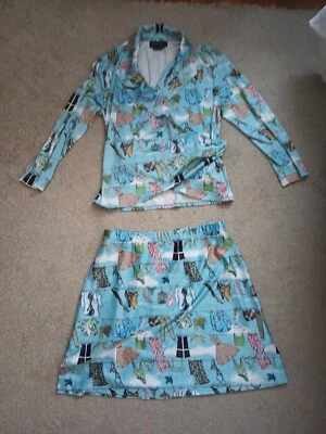 Vtg NICOLE MILLER Matching Skirt & Blouse Set Fun Print Laundry Day 70's retro - Image 1 of 4