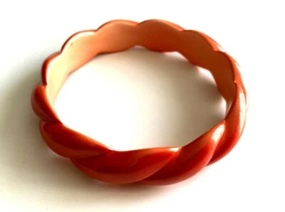 BRACELET vintage LUCITE Plastique ou Bakelite ORANGE torsadé état NEUF - Photo 1/4